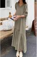 In Stock Real Shot South Korea Summer 2025 New Waist-Tight Round Neck Drape Dress in Olive Green