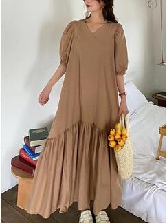 In Stock Real Shot South Korea Summer 2025 New Waist-Tight Round Neck Drape Dress in Beige