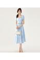 Real Shot Spot 2205 Summer New Style Bohemian Style Square Neck Dress High-End Niche Mid-Length Skirt in Light Blue