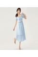 Real Shot Spot 2205 Summer New Style Bohemian Style Square Neck Dress High-End Niche Mid-Length Skirt in Light Blue