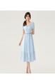 Real Shot Spot 2205 Summer New Style Bohemian Style Square Neck Dress High-End Niche Mid-Length Skirt in Light Blue