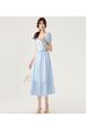 Real Shot Spot 2205 Summer New Style Bohemian Style Square Neck Dress High-End Niche Mid-Length Skirt in Light Blue
