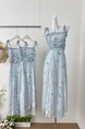 French Style Gentle Blue Plaid Sling Dress in Light Blue, Women's 2025 Summer New Waist Slimming Elegant Long Dress