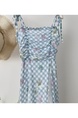 French Style Gentle Blue Plaid Sling Dress in Light Blue, Women's 2025 Summer New Waist Slimming Elegant Long Dress