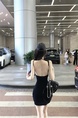 Real Shot Cost-Effective Dress Summer Backless Halter Knitted Hip Skirt with Chest Pad in Black