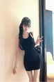 Real Shot Cost-Effective Dress Summer Backless Halter Knitted Hip Skirt with Chest Pad in Black
