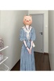French Style Retro Cropped Sleeves Loose Plaid Dress Women's Summer New Waist Slimming A-line Midi Dress in Blue and White Gingham
