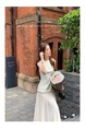 Yang Xiaoxiao Fujia Gold Three-Dimensional Flower Sleeveless Dress Gauze Skirt Fairy Dress in Ivory White Tight Waist Skirt Engagement Dress