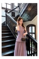 Yang Xiaoxiao Fujia Gold Three-Dimensional Flower Sleeveless Dress Gauze Skirt Fairy Dress in Lavender Tight Waist Skirt Engagement Dress