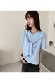 Real Shot Cost-Effective Fake Two Pieces Short Sleeve T-shirt Women's Summer 2025 New Printed Shawl Casual Versatile Loose Top in Light Blue