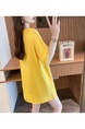 Real Shot Douyin Quality/Pure Cotton/Back Collar/Medium-Length Loose Slit Strap Design T in Bright Yellow