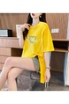 Real Shot Douyin Quality/Pure Cotton/Back Collar/Medium-Length Loose Slit Strap Design T in Bright Yellow