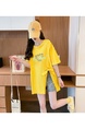 Real Shot Douyin Quality/Pure Cotton/Back Collar/Medium-Length Loose Slit Strap Design T in Bright Yellow