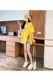 Real Shot Douyin Quality/Pure Cotton/Back Collar/Medium-Length Loose Slit Strap Design T in Bright Yellow