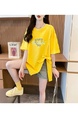 Real Shot Douyin Quality/Pure Cotton/Back Collar/Medium-Length Loose Slit Strap Design T in Bright Yellow
