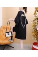 Title: Official Picture Pure Cotton/Back Collar Design Mid-Length T-Shirt Female Printed Versatile Loose Top - Black