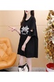 Title: Official Picture Pure Cotton/Back Collar Design Mid-Length T-Shirt Female Printed Versatile Loose Top - Black