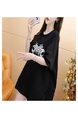 Title: Official Picture Pure Cotton/Back Collar Design Mid-Length T-Shirt Female Printed Versatile Loose Top - Black