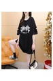 Title: Official Picture Pure Cotton/Back Collar Design Mid-Length T-Shirt Female Printed Versatile Loose Top - Black