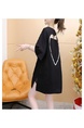Title: Official Picture Pure Cotton/Back Collar Design Mid-Length T-Shirt Female Printed Versatile Loose Top - Black