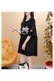 Title: Official Picture Pure Cotton/Back Collar Design Mid-Length T-Shirt Female Printed Versatile Loose Top - Black