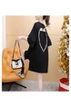 Title: Official Picture Pure Cotton/Back Collar Design Mid-Length T-Shirt Female Printed Versatile Loose Top - Black