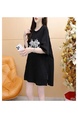 Title: Official Picture Pure Cotton/Back Collar Design Mid-Length T-Shirt Female Printed Versatile Loose Top - Black