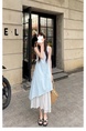 High Quality and Quality! Light Blue Sleeveless Vest Dress Women's Summer French Style Temperament High Sense Seaside Vacation Dress