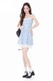 FLIM French Pure Desire Sweet Bow Polka Dot Suspender Dress Summer Waist Slim Ballet Princess Skirt in Light Blue