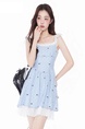 FLIM French Pure Desire Sweet Bow Polka Dot Suspender Dress Summer Waist Slim Ballet Princess Skirt in Light Blue