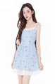 FLIM French Pure Desire Sweet Bow Polka Dot Suspender Dress Summer Waist Slim Ballet Princess Skirt in Light Blue