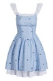 FLIM French Pure Desire Sweet Bow Polka Dot Suspender Dress Summer Waist Slim Ballet Princess Skirt in Light Blue
