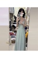 High Quality and Quality! Plus Lining! French Style Temperament Green Nipped Waists Backless Strap Dress Long Dress for Women in Mint Green