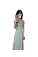 High Quality and Quality! Plus Lining! French Style Temperament Green Nipped Waists Backless Strap Dress Long Dress for Women in Mint Green