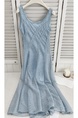 Barb Chill Blue Sling Dress Summer Beautiful French Tight Waist Holiday Travel Seaside Long Dress in Light Blue