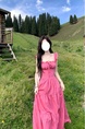 Dopamine Pink Flying Sleeve Sling Dress in Vibrant Pink - Women's Summer Vacation Style French Temperament High-Grade Backless Dress