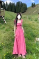 Dopamine Pink Flying Sleeve Sling Dress in Vibrant Pink - Women's Summer Vacation Style French Temperament High-Grade Backless Dress