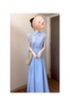 French Style Gentle Blue Polo Collar Sleeveless Dress in Light Blue Simple and Elegant High-Grade Waist-Tight A-line Dress