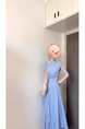 French Style Gentle Blue Polo Collar Sleeveless Dress in Light Blue Simple and Elegant High-Grade Waist-Tight A-line Dress