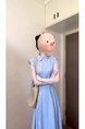 French Style Gentle Blue Polo Collar Sleeveless Dress in Light Blue Simple and Elegant High-Grade Waist-Tight A-line Dress