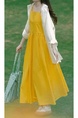 High Quality and Quality! Summer Small Look Tall French Style Temperament Gentle Yellow Gallus Dress Women's Suit in Bright Yellow