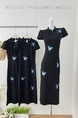 Lei Handsome Butterfly Dream Summer New Chinese Style Hollow Mesh Butterfly Embroidery Black Temperament Dress in Black