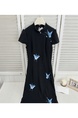 Lei Handsome Butterfly Dream Summer New Chinese Style Hollow Mesh Butterfly Embroidery Black Temperament Dress in Black