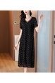 Large Size Women's Dress Female Summer Fashion New Temperament V-Neck Jacquard Straight Skirt Slim Long Skirt in Black