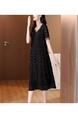 Large Size Women's Dress Female Summer Fashion New Temperament V-Neck Jacquard Straight Skirt Slim Long Skirt in Black