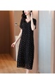 Large Size Women's Dress Female Summer Fashion New Temperament V-Neck Jacquard Straight Skirt Slim Long Skirt in Black