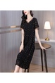 Large Size Women's Dress Female Summer Fashion New Temperament V-Neck Jacquard Straight Skirt Slim Long Skirt in Black