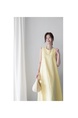 Korean Style Sleeveless Vest Loose Slim Linen Artistic Knee-Length Dress for Women in Yellow