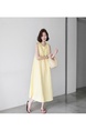 Korean Style Sleeveless Vest Loose Slim Linen Artistic Knee-Length Dress for Women in Yellow