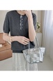 Real Shot of a Large Number of Spot 2025 New Tencel Lace Women's Versatile Round Neck Short-Sleeved Knitted Tops in Gray